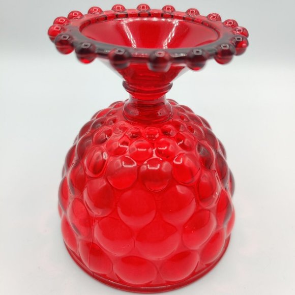 Ruby Red Bubble Glasses Hobnail Boopie Footed Goblet Cranberry Vintage Lot of 2 - Picture 8 of 11